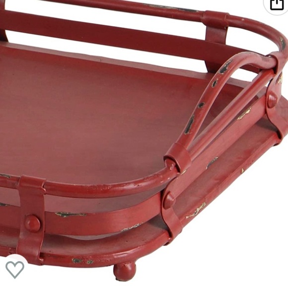 Deco 79 Vintage Metal Rectangle Tray, Set Of 2 19", 17"W, Red - Picture 3 of 13